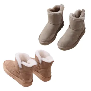 【JP Queen New York】一體純色圓頭磨砂牛皮保暖加絨短雪靴(2色可選)