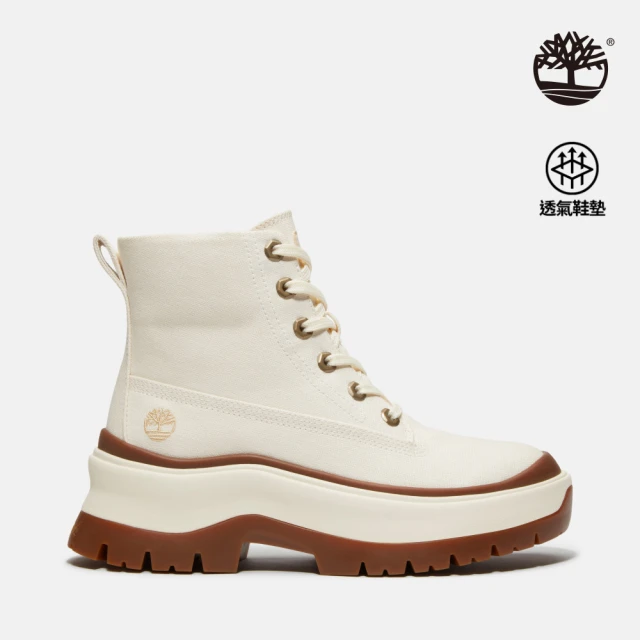 Timberland 官方旗艦 女款象牙白帆布中筒休閒靴(A2R1AETJ)