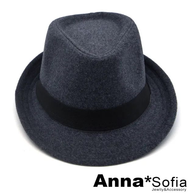 【AnnaSofia】紳士帽爵士帽禮帽-仿羊毛黑帶飾 現貨(深灰系)