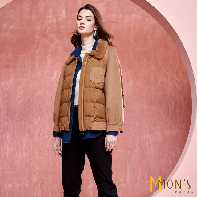 【MON’S】丹麥水貂領羊絨拼接鵝絨外套