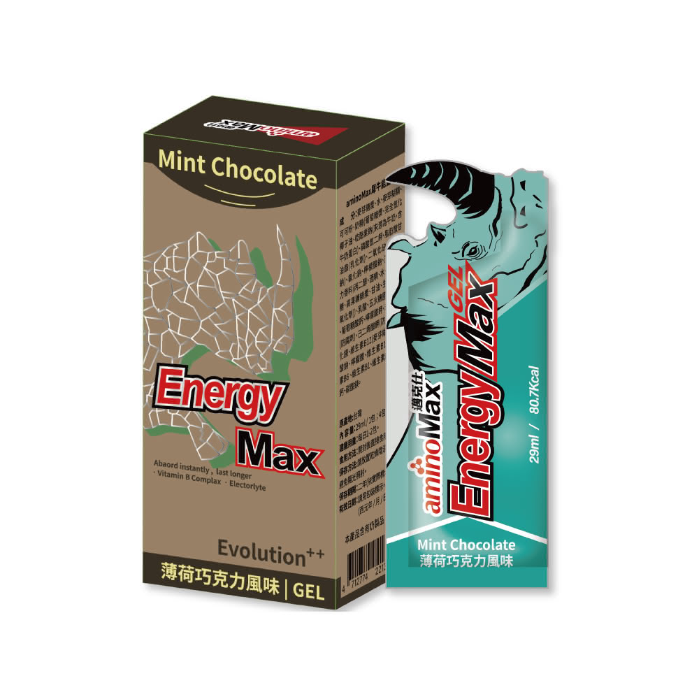 【AminoMax 邁克仕】EnergyMax犀牛能量包energy gel-薄荷巧克力風味 4包/盒 2盒入(能量包)