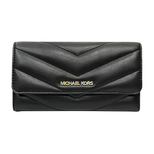 Michael Kors Jet set系列小香風山形衍縫皮革信封式長夾(35R4GTVF9V-BLACK)