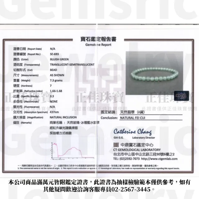 【正佳珠寶】翡翠 高品冰種藍水翡翠 5mm 天然A貨翡翠手珠｜日本彈力繩