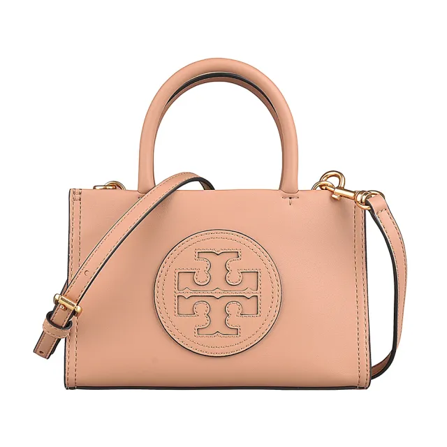 【TORY BURCH】TORY BURCH ELLA BIO簡約圓形皮標LOGO設計生物基皮革吸釦式手提斜背包(迷你/沙橘)