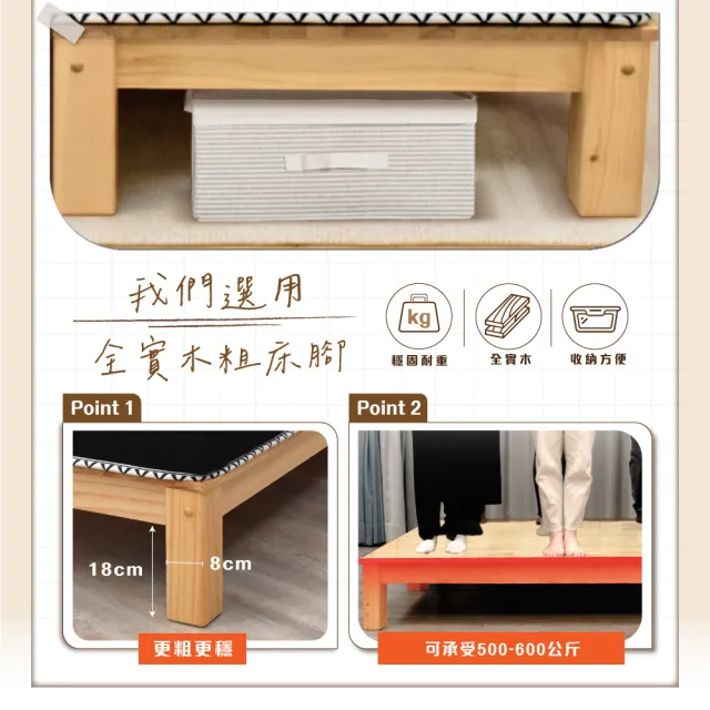 【IHouse】北歐實木路易強化版 3.5尺床組 2件組(907床頭+床底)