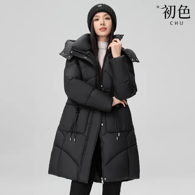【初色】洋氣中長款純色拉鍊口袋立領長袖插肩袖連帽科技保暖纖維棉服外套女外套-共5色-39158(M-3XL可選)(其他規格)