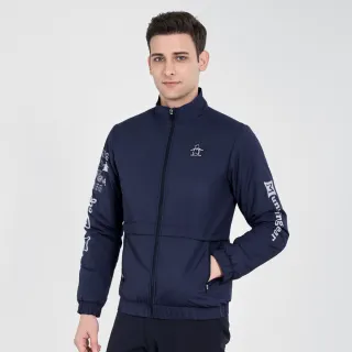 【Munsingwear】企鵝牌 男款深藍色立領剪接LOGO鋪棉外套 MGUL6603