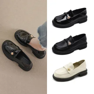 【ChouChou】小金幣扭結兩穿樂福鞋-黑/米/漆皮黑 CH2008(樂福鞋/低跟樂福鞋/小皮鞋/面試鞋)
