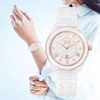 【NATURALLY JOJO】羅馬數字 菱格紋晶鑽 陶瓷腕錶-36mm(JO96995-80R)