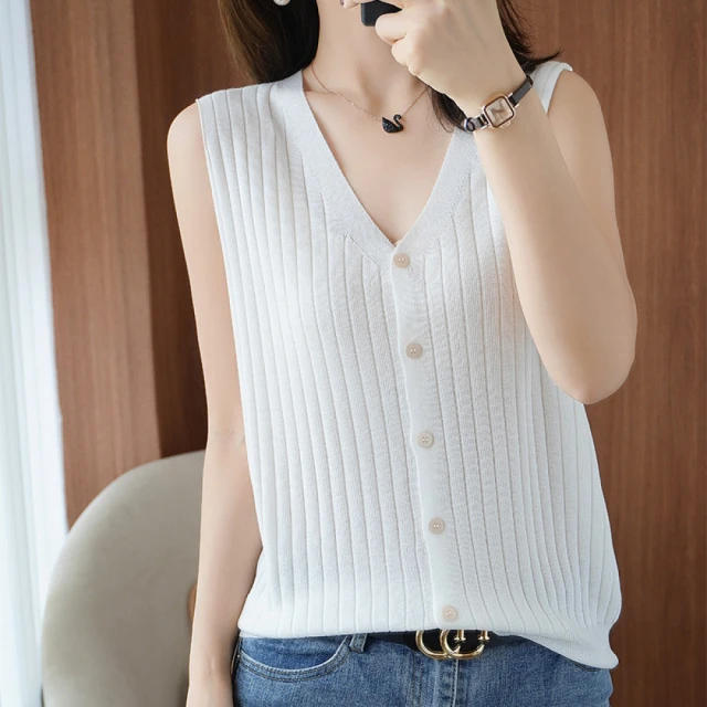 Very Buy 非常勸敗Very Buy 非常勸敗 預購/夏季針織寬吊帶女V領天絲外穿背心薄無袖上衣天絲小開衫