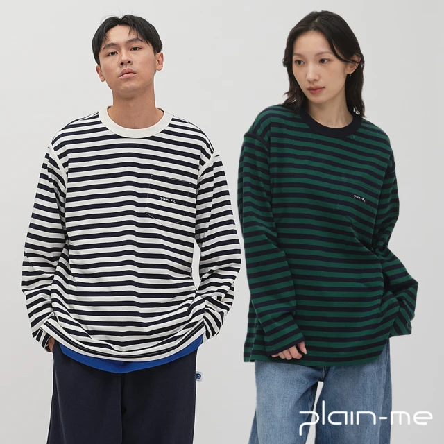 plain-me 條紋口袋刺繡長TEE PLN0060-251(男款/女款 共4色 長袖 上衣 TEE)