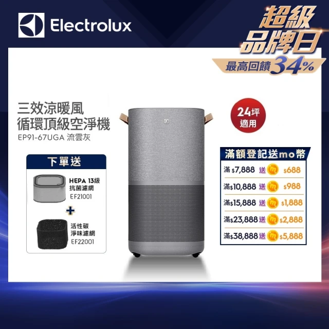 Electrolux 伊萊克斯 極適家居900三效涼暖風循環頂級空氣清淨機(EP91-67UGA)