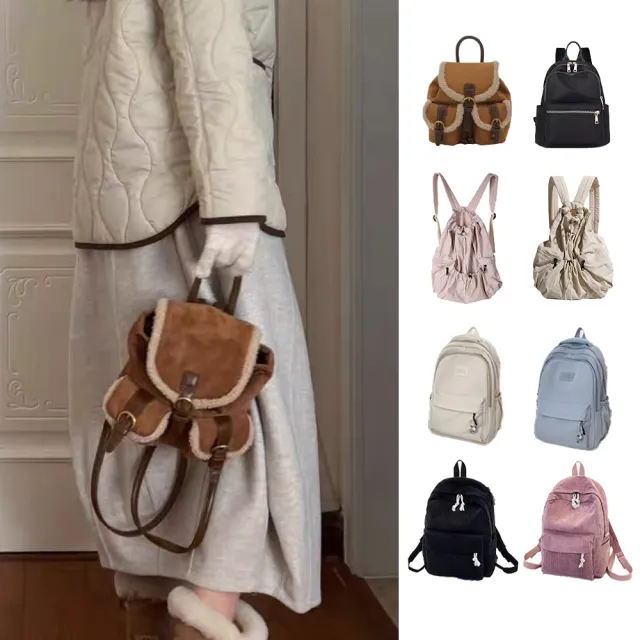 【SeasonsBikini 】出遊必備牛津布後背包/毛絨麂皮後背包/燈芯絨後背包-多款選(各式後背包
