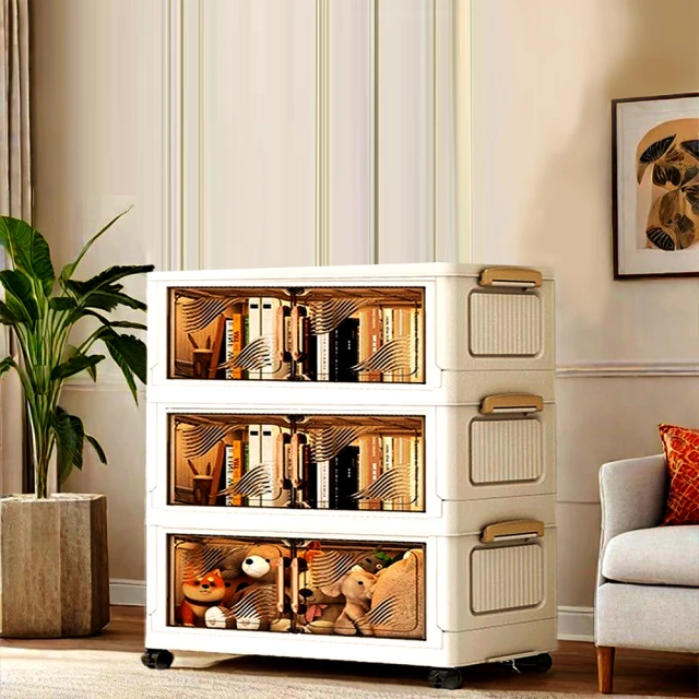 Mr.Box 70面寬摺疊雙開門三層收納櫃(附滑輪)折扣推薦