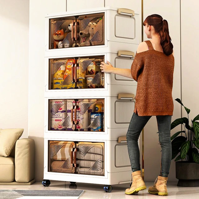 Mr.Box 50面寬摺疊雙開門四層收納櫃(附滑輪)折扣推薦