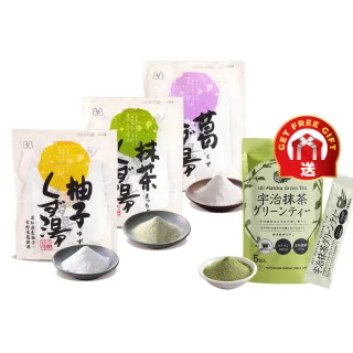 【盛花園】日本不二食品-綜合葛粉3入組(原味、抹茶、柚子葛粉各1袋 送日本宇治抹茶1袋)