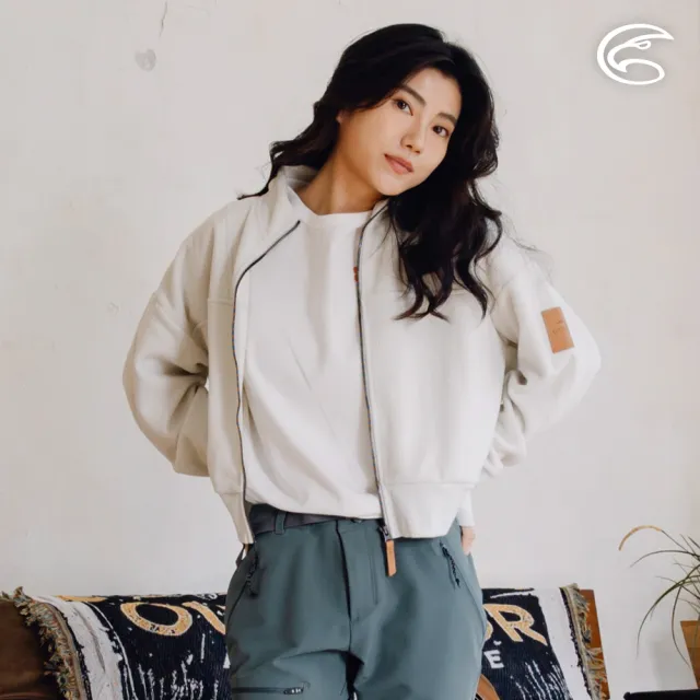 【ADISI】女環保紗針織休閒保暖外套 AJ2421081 迷霧白/ S-2XL(磨毛 吸濕 排汗 針織外套)