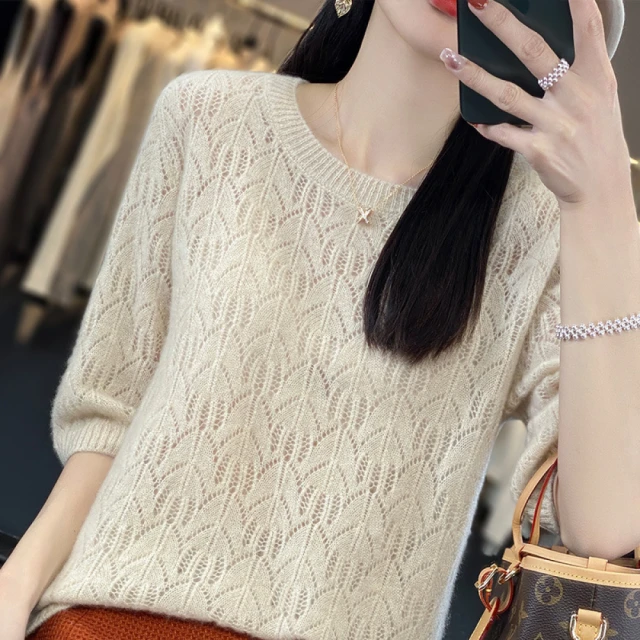 Very Buy 非常勸敗 預購/春秋圓領鏤空提花羊毛衫女歐