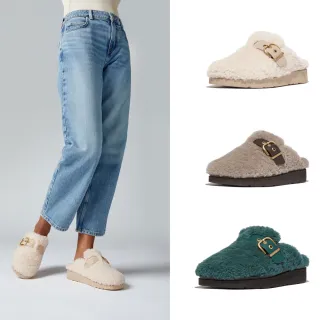 【FitFlop】GEN-FF 扣環翻羊毛皮革木屐鞋-女(三色)