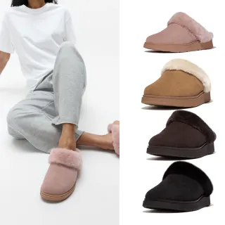 【FitFlop】GEN-FF 羊毛皮領麂皮皮革木屐鞋-女(四色)