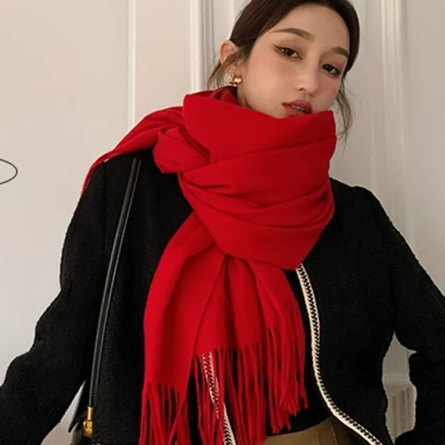 【Emi 艾迷】新年紅運 紅色系暖暖 圍巾(新年穿搭 拜年 紅運招財)