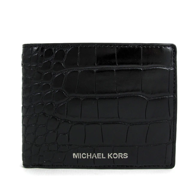 Michael Kors 男生款 鱷魚紋壓印雙折短夾(黑色)