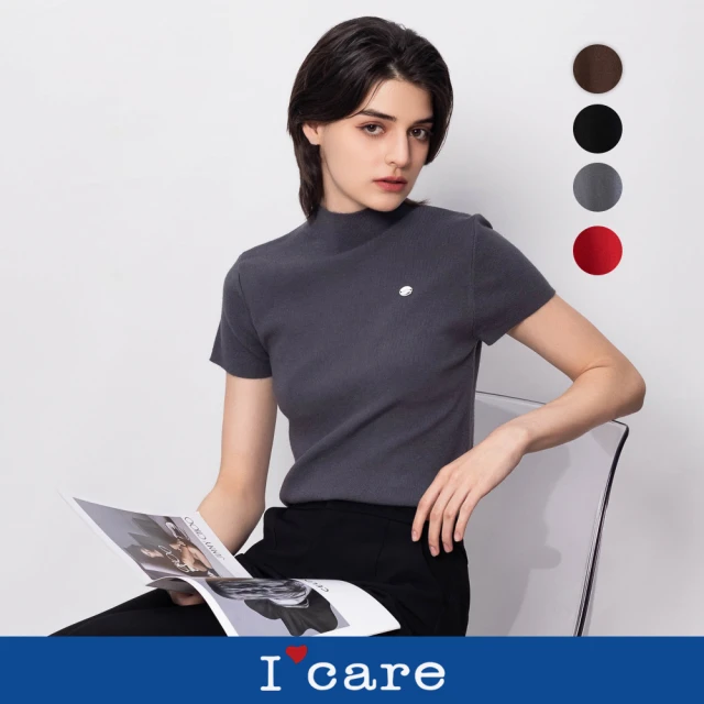 I’Care 依卡 現貨-小銀牌立領百搭短袖針織上衣 - 4