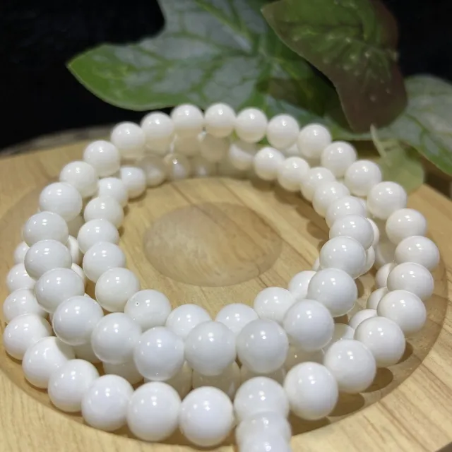 【Cozy 世界水晶原礦與茶】稀缺高白瓷硨磲108顆念珠 6.5mm 44-2(護佑配戴之人平安順遂  安神鎮定)
