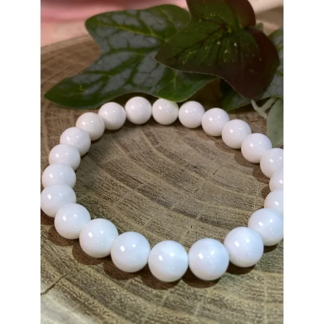 【Cozy 世界水晶原礦與茶】高級白瓷玉化硨磲 8mm 44-1(強大磁場能量 消磁淨化)