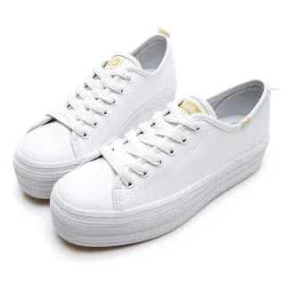 【Keds】TRIPLE UP 小心機厚底皮革綁帶休閒小白鞋(9193W132811)