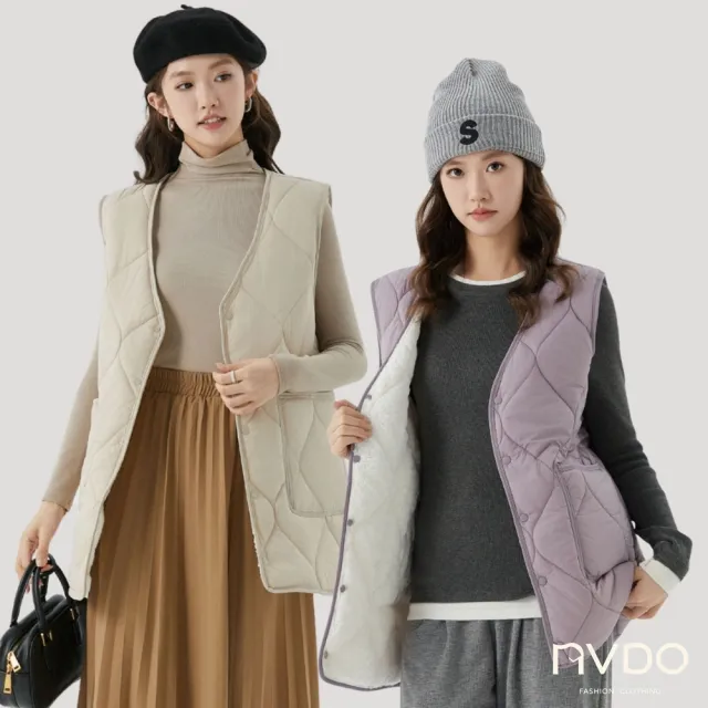 【NVDO】現貨 波浪內加絨鈕扣長版背心-3色可選(M-2XL長版背心/保暖背心/F274)
