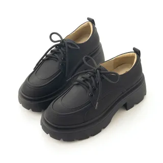 【amai】經典英倫風圓頭綁帶厚底樂福鞋 懶人鞋 休閒鞋 厚底鞋 英倫風 百搭 時尚 大尺碼 GC92BK(黑色)