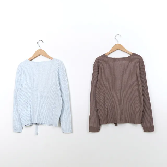 【MASTINA】綁帶造型長袖針織衫(咖 灰/魅力商品)