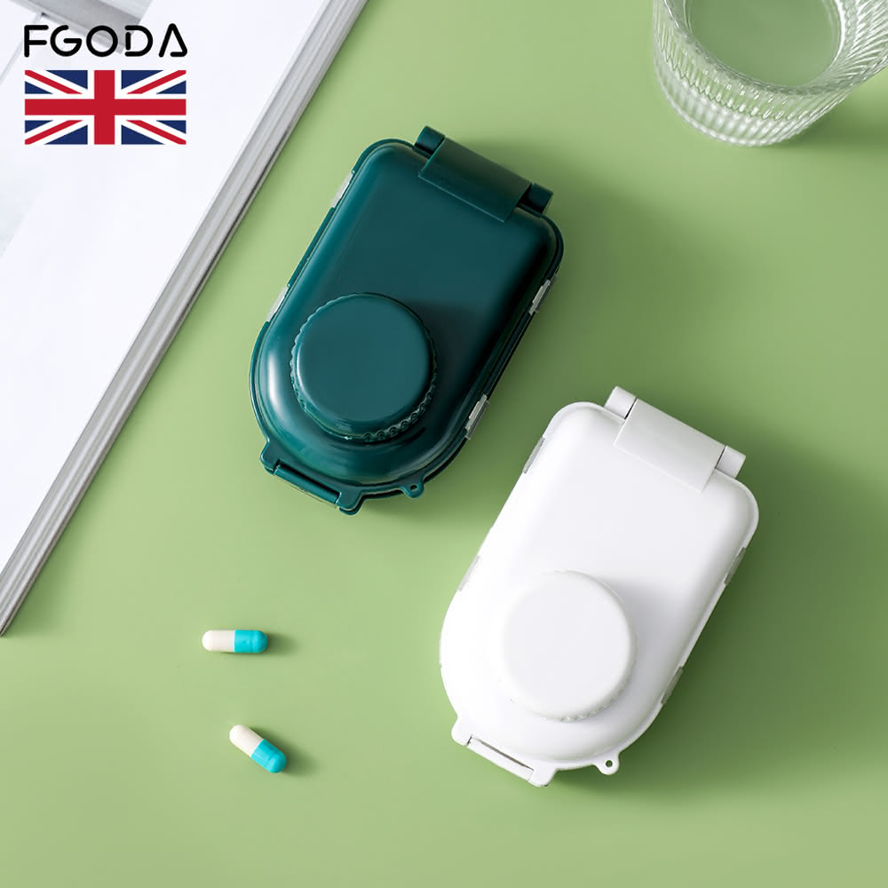 【英國FGODA】便攜式多功能藥盒-附切藥器-多色可選(藥盒/小藥盒/便攜藥盒)