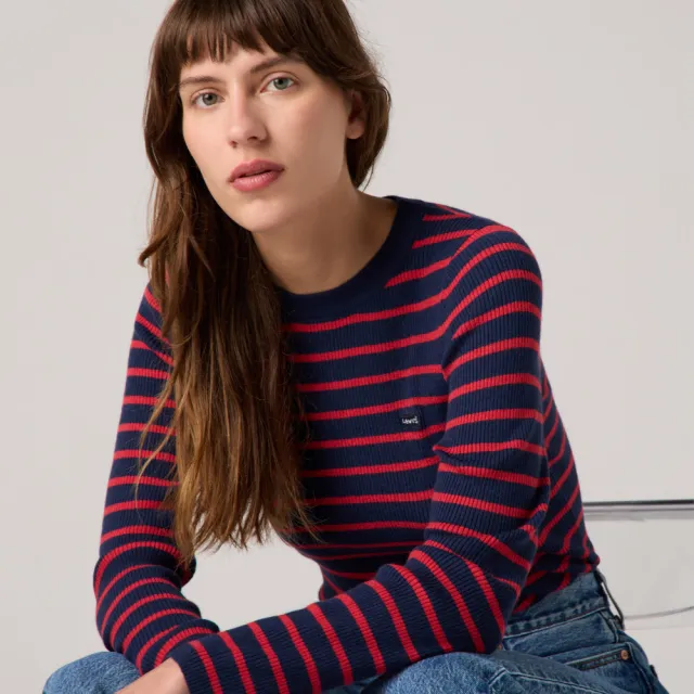 【LEVIS】女款 合身長袖Logo Tee 上衣 熱賣單品 A0719-0033