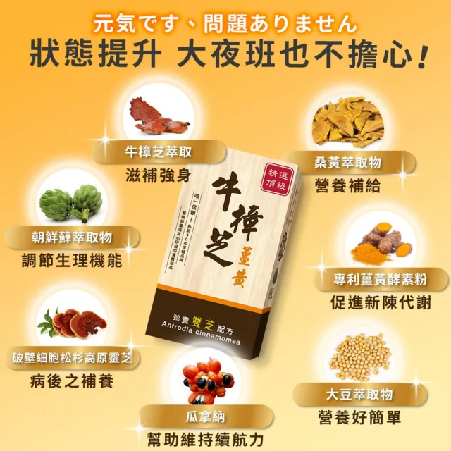 【薇爾艾伯】牛樟芝薑黃精選頂級雙芝配方 牛樟芝 子實體 3入組(90粒/盒 熬夜 體力 術後補養)