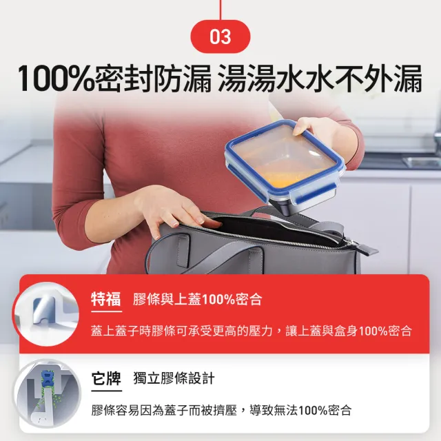 【Tefal 特福】無縫膠圈可微波不鏽鋼保鮮盒/便當盒4件組(500ML*2+圓形700ML*2)