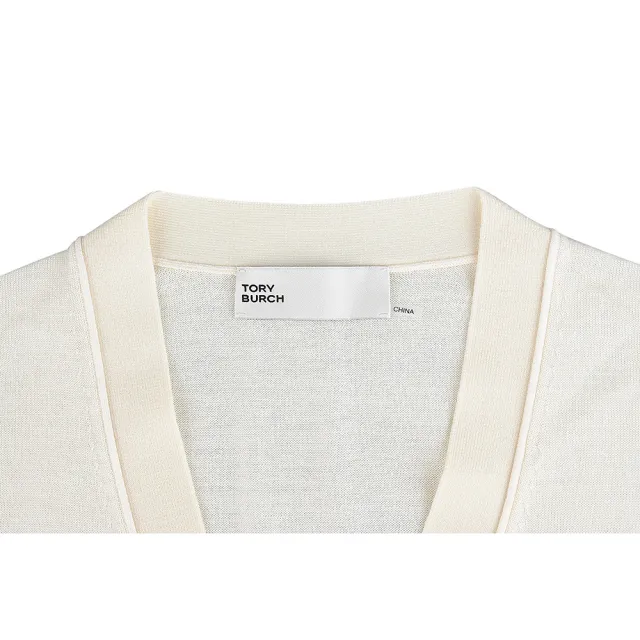 【TORY BURCH】TORY BURCH Simone 素面V領羊毛真絲混紡開襟衫(女款/象牙白)