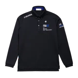 【LE COQ SPORTIF 公雞】高爾夫系列 男款黑色左胸FRA82文字吸汗速乾彈性抗UV 長袖POLO衫QGU2J105