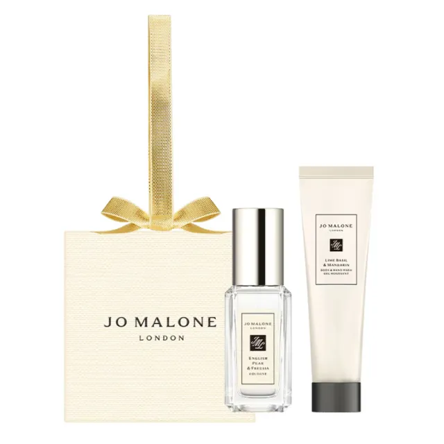 【Jo Malone】璀璨復古派對 金色香氛掛飾(國際航空版.英國梨與小蒼蘭香水/青檸羅勒與柑橘護手霜)