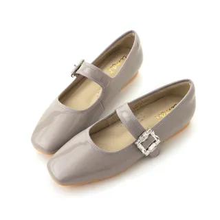 【amai】華麗水鑽方釦魔鬼氈低跟瑪麗珍鞋 娃娃鞋 低跟鞋 平底鞋 懶人鞋 時尚 大尺碼 FF13-8GY(灰色)