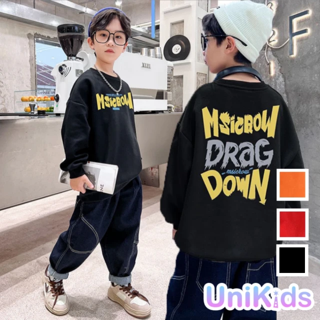 UniKids 現貨 中大童裝150碼長袖大學T 美式字母印花 男大童裝女大童裝 CL0037(黑)