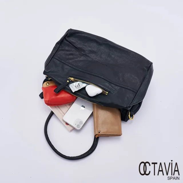 【OCTAVIA 8】雙11 OCTAVIA8 真皮-  BIG QUEENS  牛皮手提肩背單把空氣方包 - 皇家黑(OCTAVIA 8 