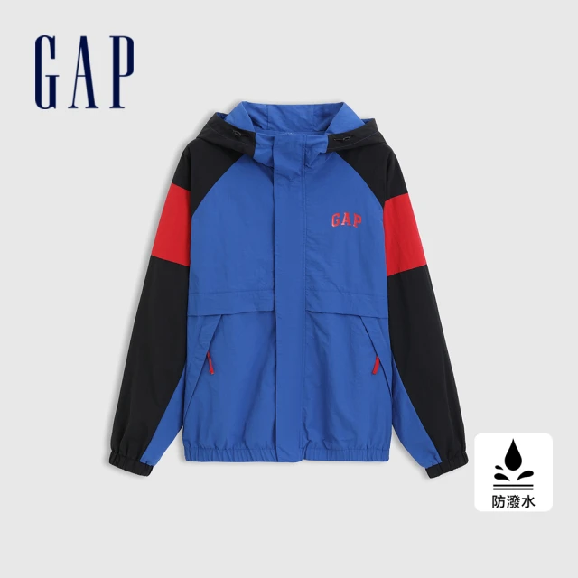 GAP 男裝 Logo印花防潑水連帽外套-藍色(722859)