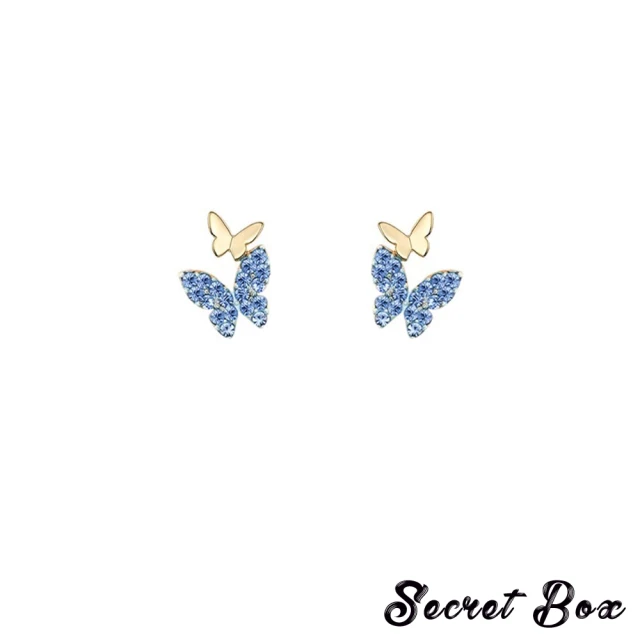 SECRET BOX 韓國設計S925銀針細緻美鑽雙蝴蝶造型