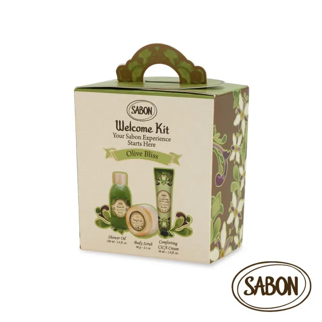 【SABON】官方直營 盛宴橄欖明星三部曲推薦組(沐浴油 100ml+身體磨砂膏 60g+積雪草修護霜 30ml)