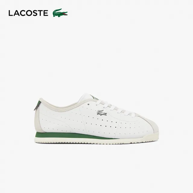 【LACOSTE】男鞋- Club-Low皮革沖孔復古運動休閒鞋(白色/墨綠配色)