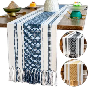 【Dido home】簡約格紋棉麻編織長桌巾桌旗(HM200)