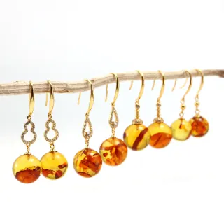 【JA-ME】天然琥珀紅花珀925純銀耳環(年終慶/年貨節/招財開運/現貨)