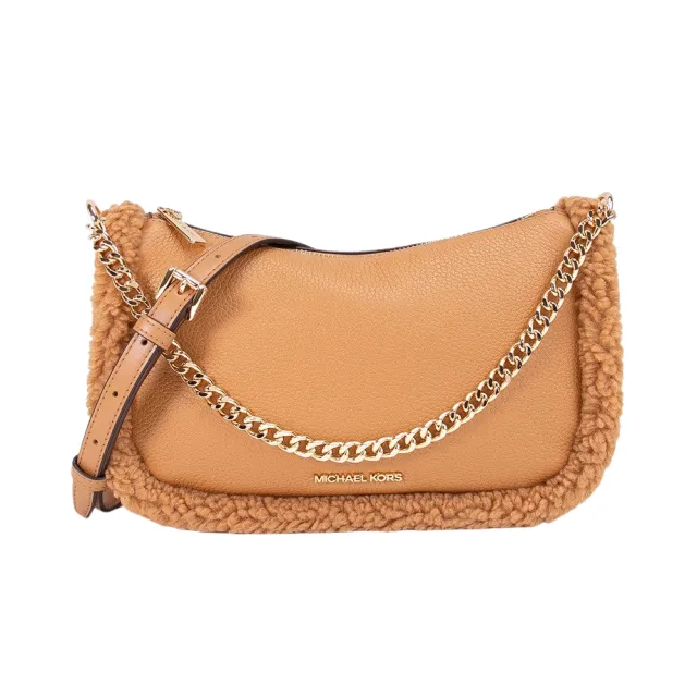 【Michael Kors】CARMELA 荔枝皮紋毛邊手提斜背包(多色可選)